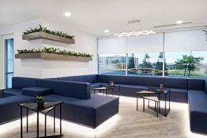 Interior Design Commercial Reception Blue Custom Sectional LED