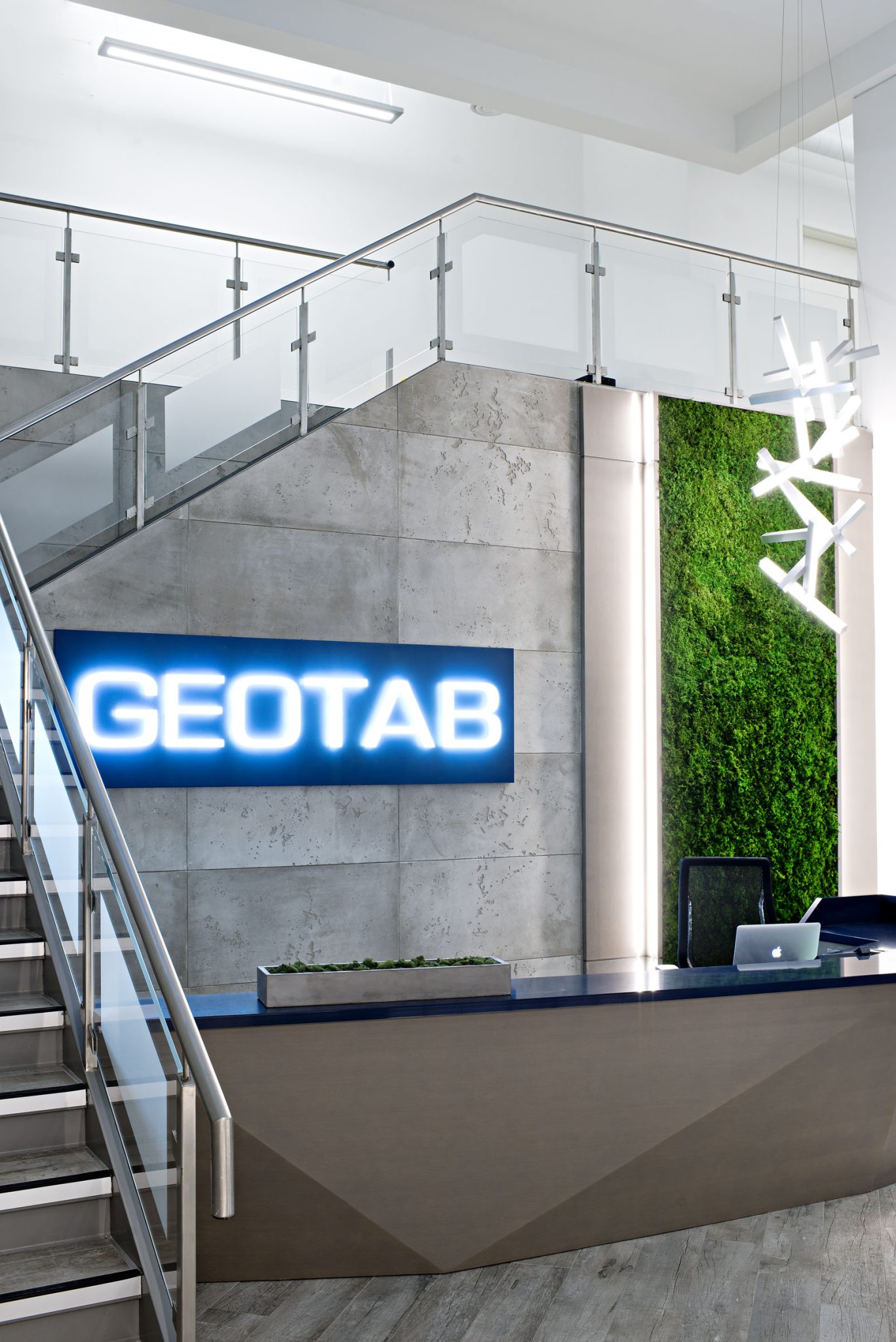 Geotab Oakville Commercial Interior Design Reception area vertical garden